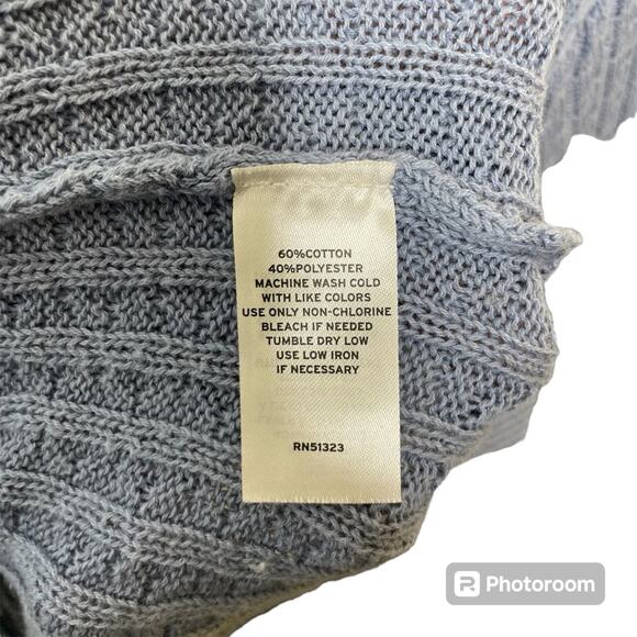 Halogen Women’s Dusty Blue Collared Sweater Long Sleeve V-Neck Cotton Medium - Picture 9 of 10